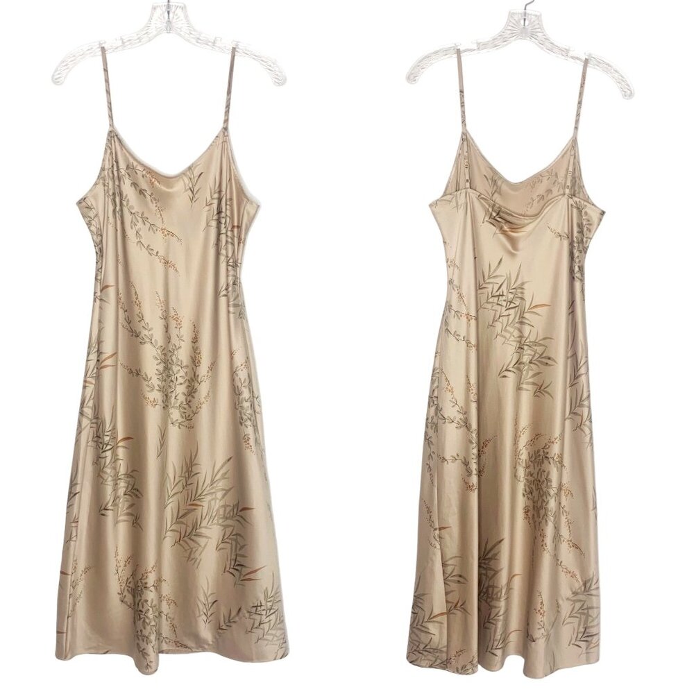 Vintage Women’s Size 8 Maxi Dress 100% Silk Floral Bamboo Print Spaghetti Strap